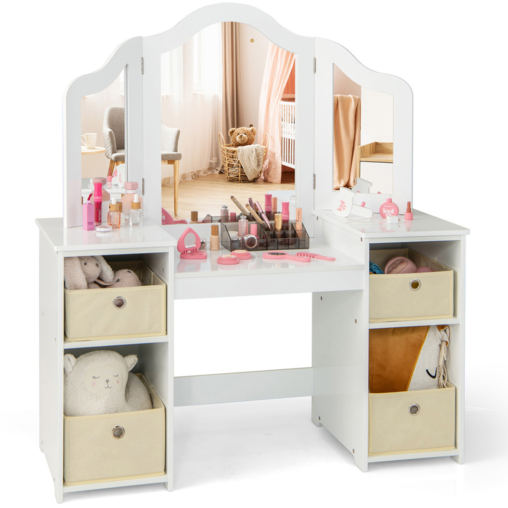 Costway Kids White Princess Vanity Table with Removable Mirror Image 3