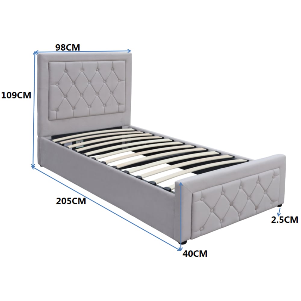 Kosy Koala Single Grey Velvet Tufted Gaslift Ottoman Bed Image 5