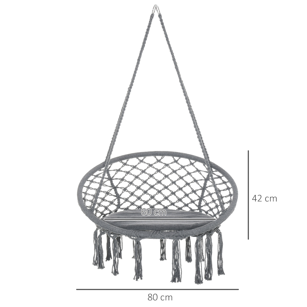 Outsunny Grey Hanging Macrame Swing Chair Image 6
