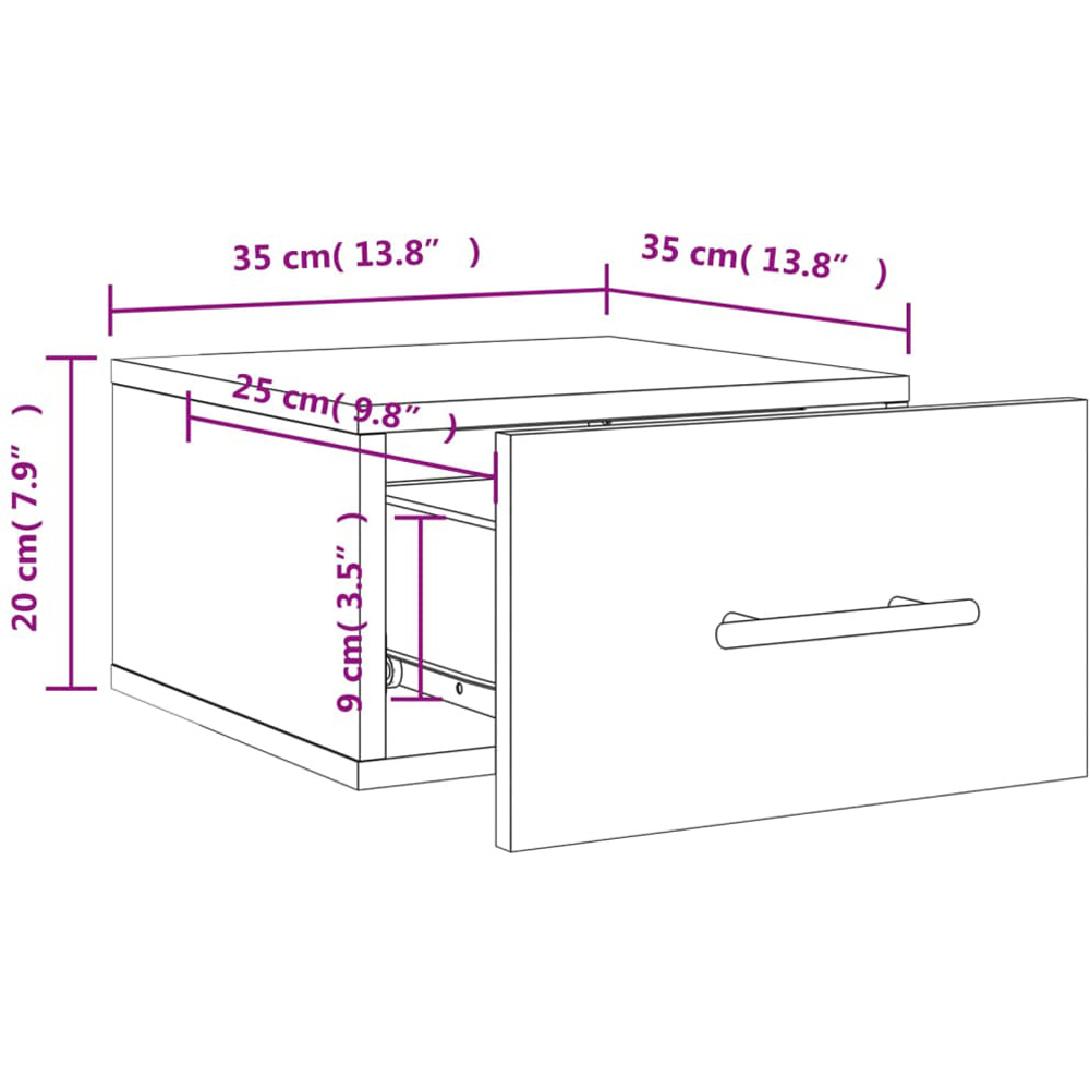 vidaXL Single Drawer Smoked Oak Wall Mounted Bedside Cabinet with Gold Handle Image 7