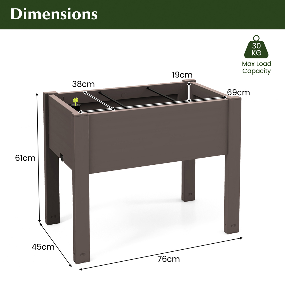Costway Coffee Raised Bed with Drainage Hole 53L Image 9