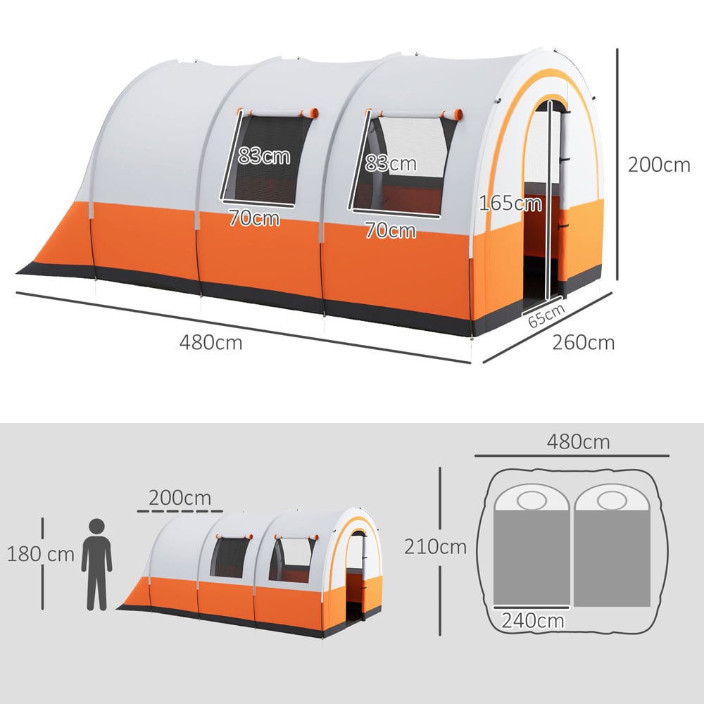 Outsunny 5-6 Person Waterproof Camping Tent Cream and Orange Image 9