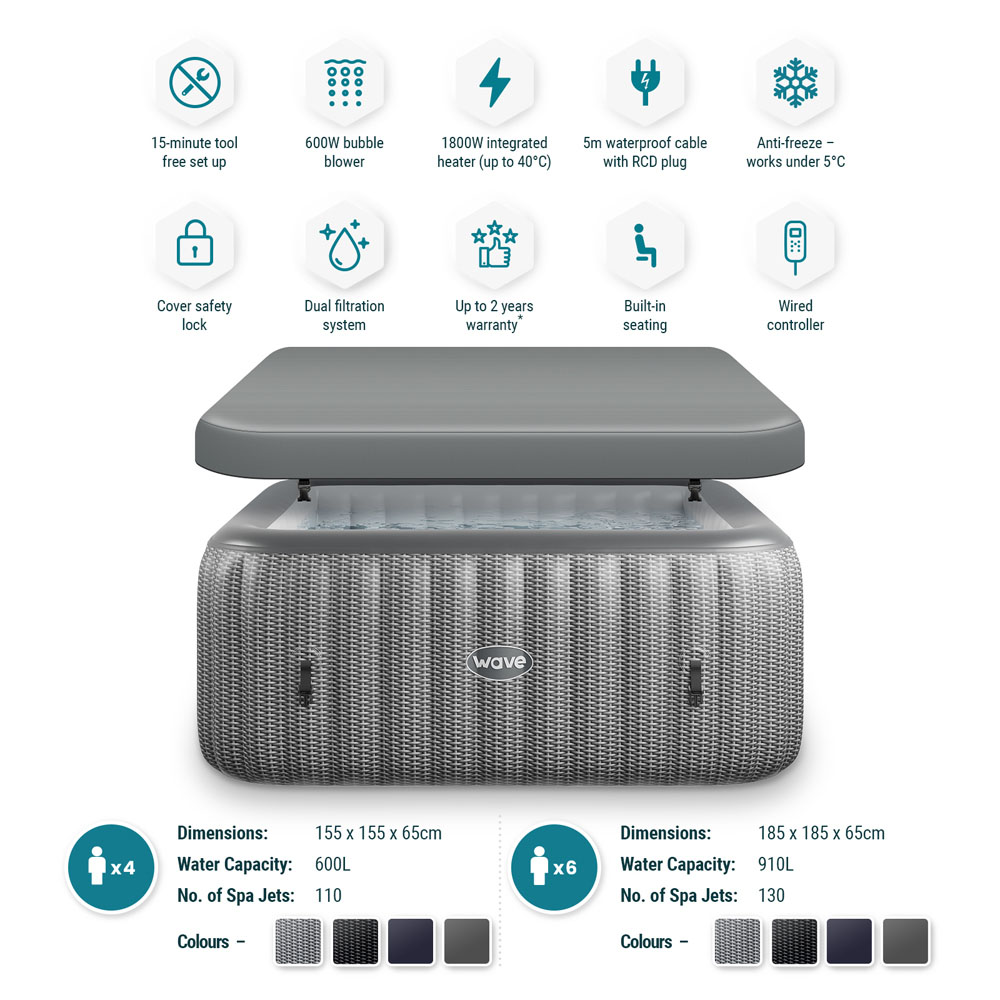 Wave Spas Pacific 4 Person Grey Rattan Square Inflatable Hot Tub with EnergySave Bundle Image 5