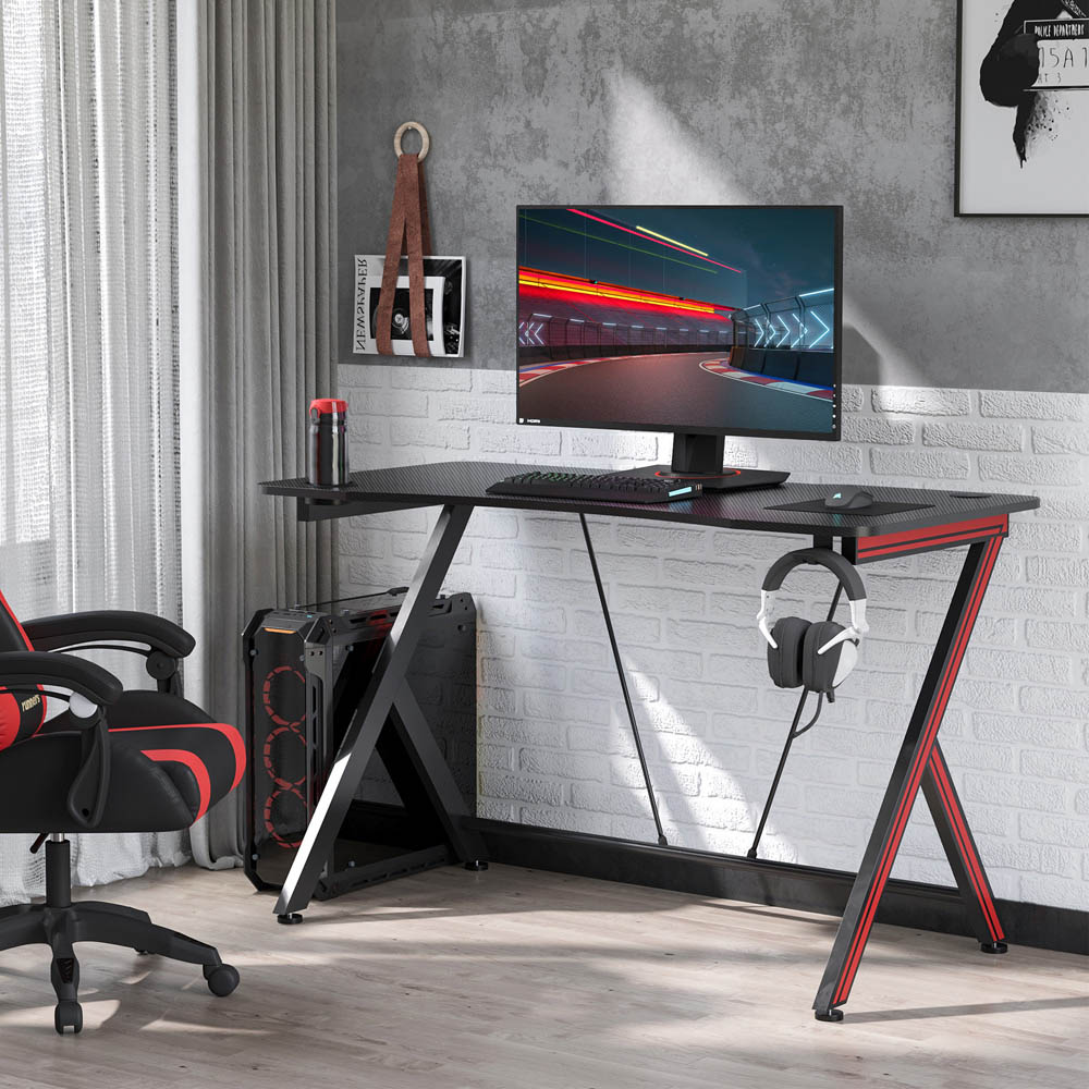 Portland Gaming Computer Desk with Cup HolderBlack Image 3