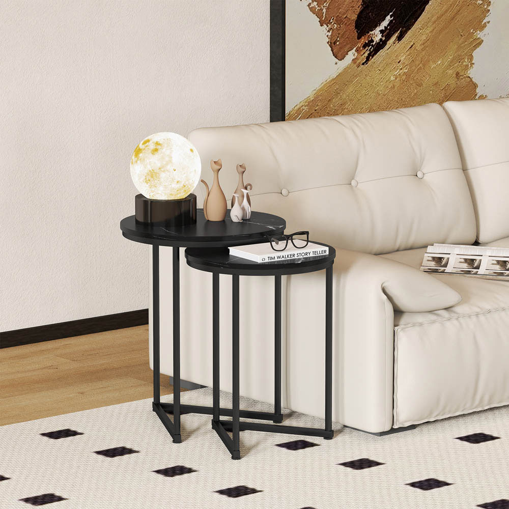 Portland Black Marble Effect Nest of Tables Set of 2 Image 4