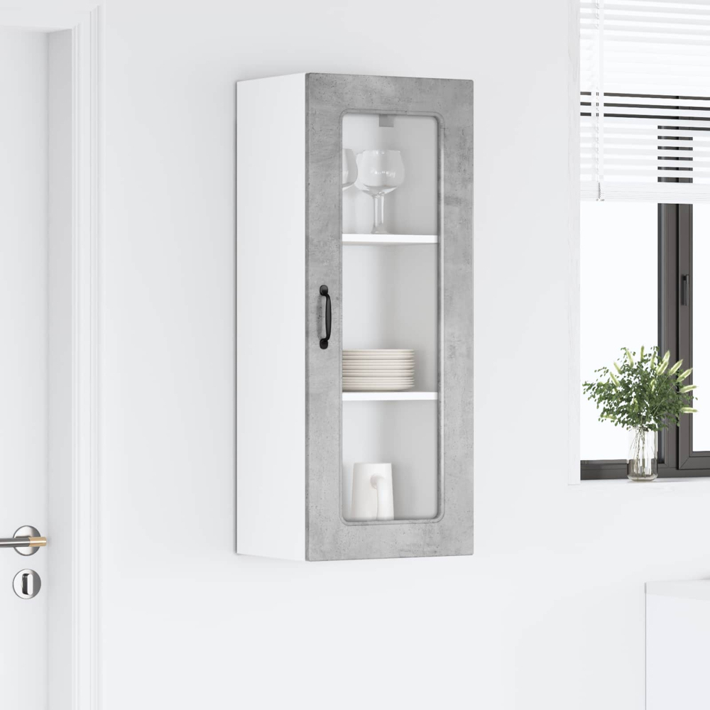 vidaXL Single Glass Door Concrete Grey Kitchen Wall Cabinet Image 9