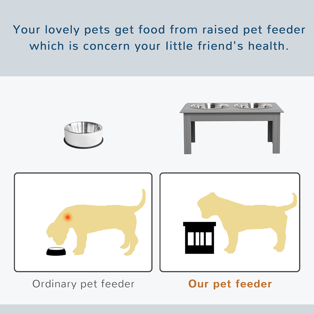 PawHut Grey Stainless Steel Twin Bowl Raised Dog Feeder Image 4