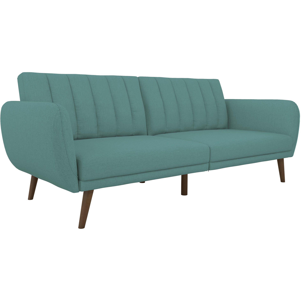 Novogratz Brittany 3 Seater Light Blue Linen Sofa Bed with Wooden Legs Image 2