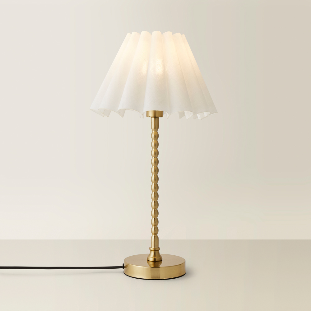 ValueLights Maeve White and Gold Scallop Pleated Tapered Shade Bobbin Bobble Table Lamp and Bulb Image 5