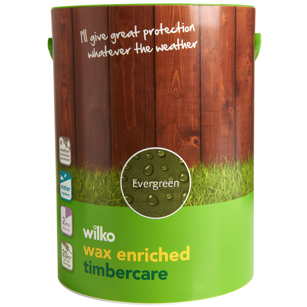 Wilko Wax Enriched Timbercare Evergreen Wood Paint 5L Image 2
