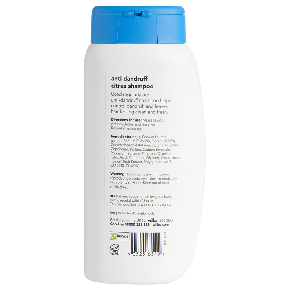 Wilko Anti Dandruff Deep Cleansing Citrus Shampoo 300ml Wilko