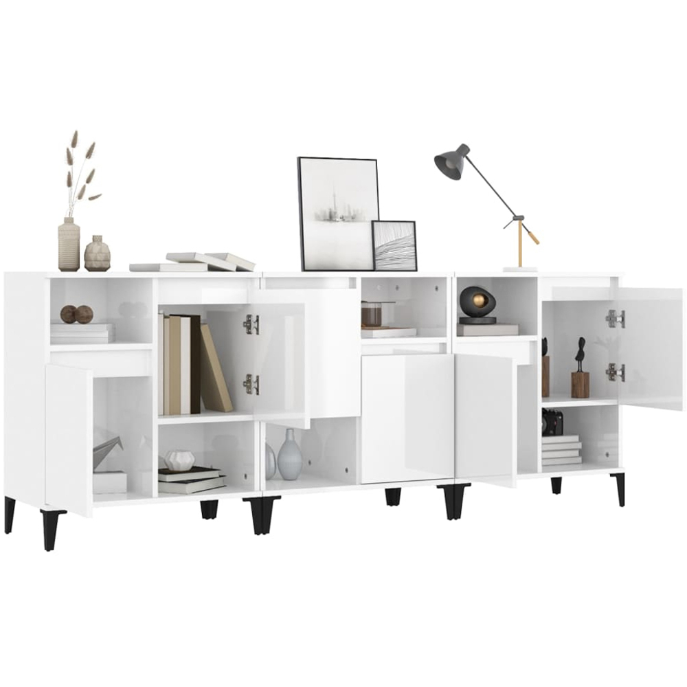 vidaXL 2 Door 2 Shelf White Sideboard Set of 3 Image 4