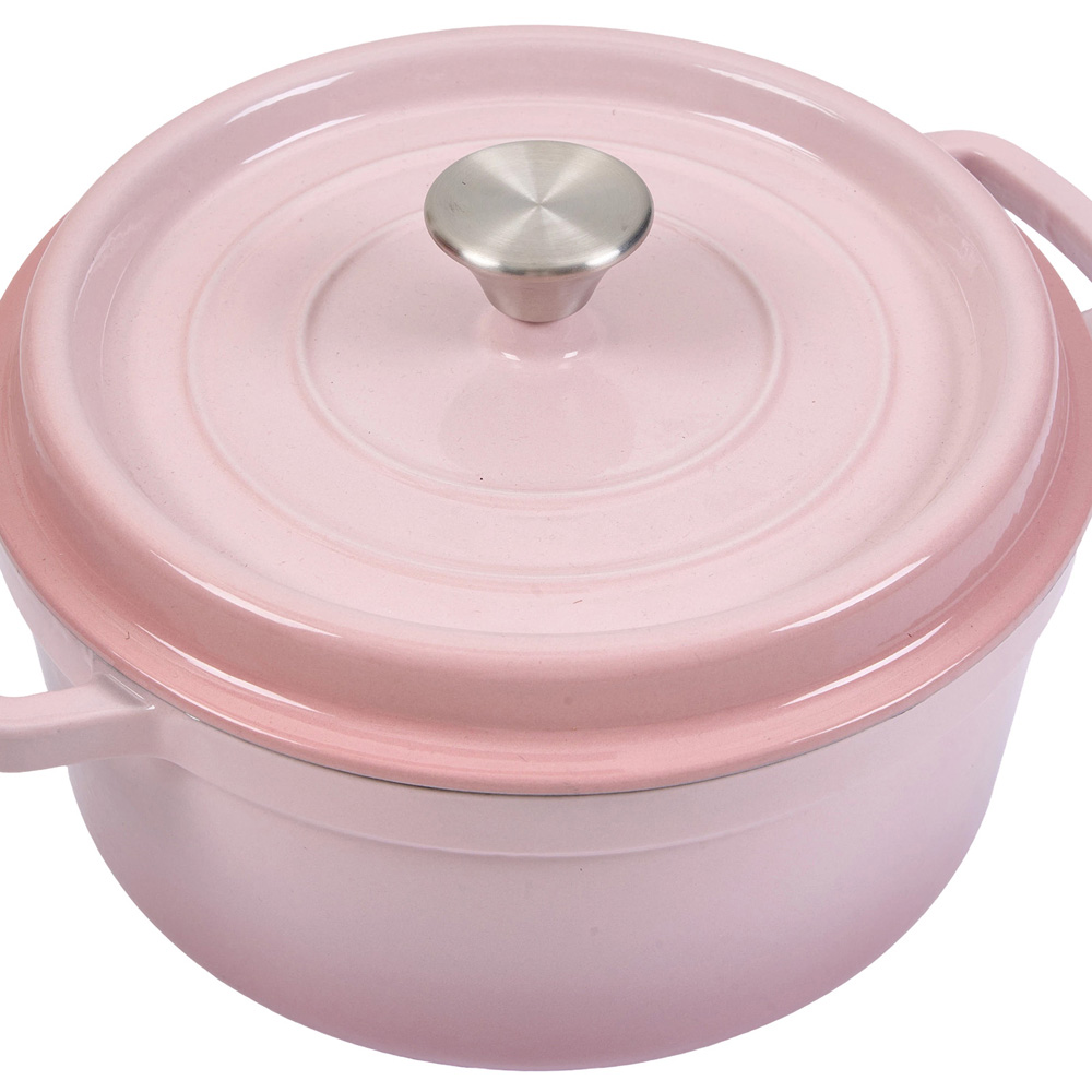 Living and Home Gradient Pink Enamelled Cast Iron Dutch Oven Pot 6L Image 3