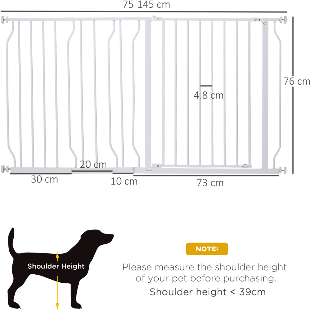 PawHut White 75-145cm Door Pressure Fit Wide Stair Pet Safety Gate Image 3