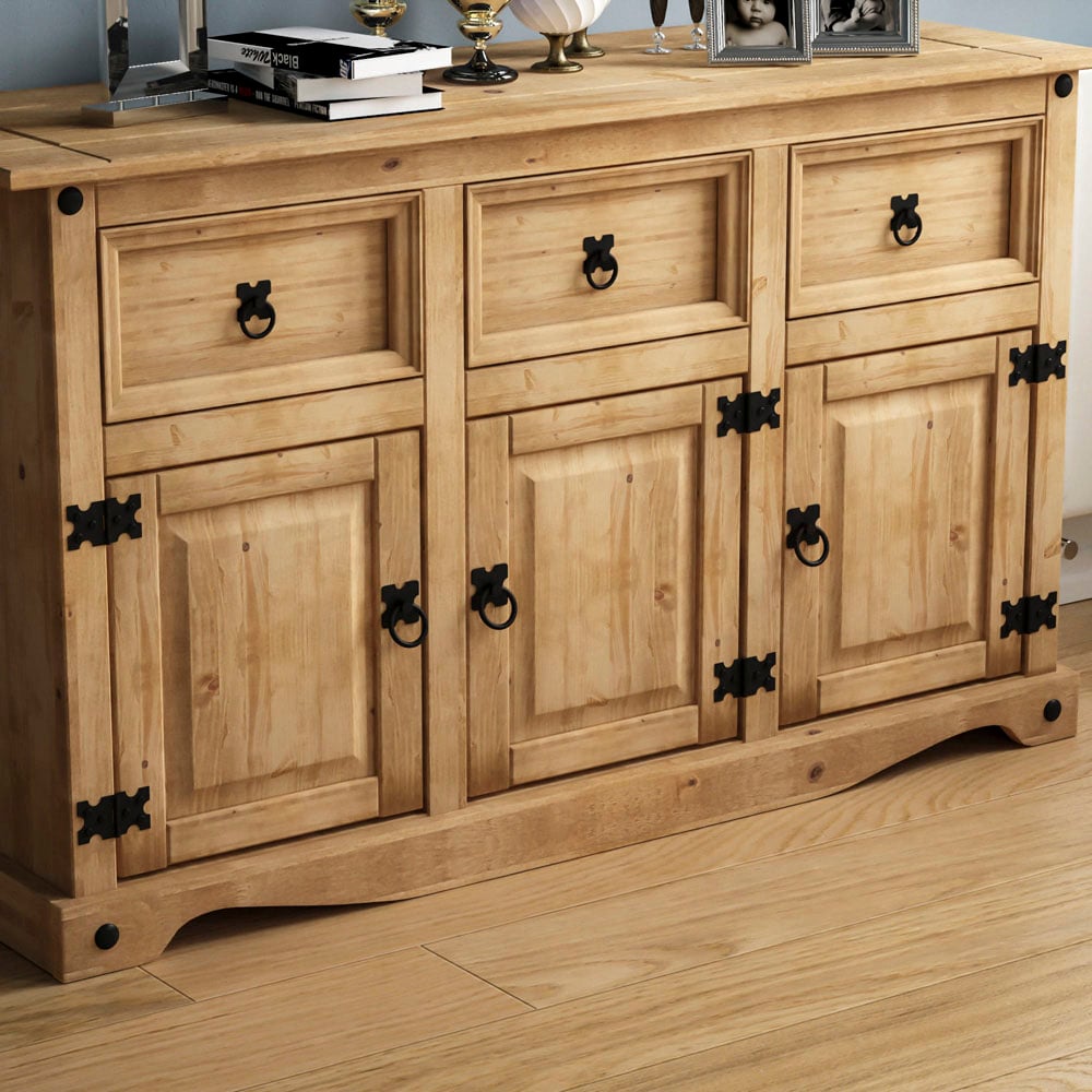 Vida Designs Corona 3 Door 3 Drawer Pine Sideboard Image 3