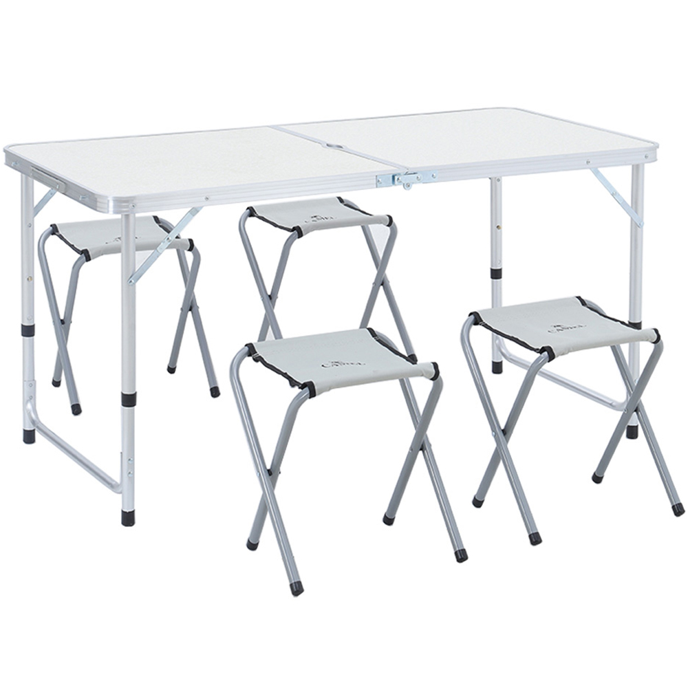 Living and Home 4 Seater Folding Aluminium Camping Table Set White Image 1