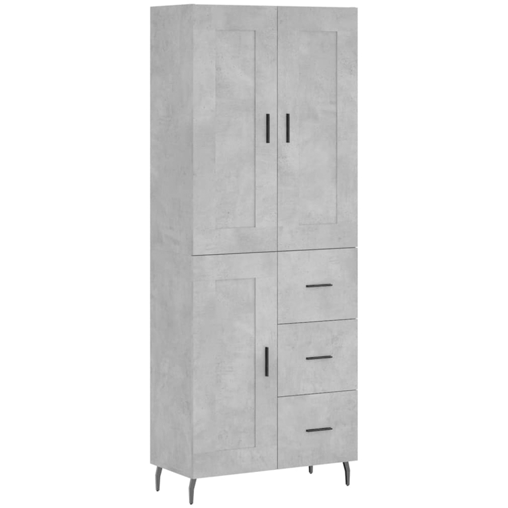 vidaXL 3 Door 3 Drawer Concrete Grey Tall Highboard with Black Legs and Handles Image 2