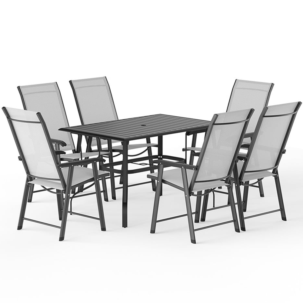 Living and Home Foldable 6 Seater Rectangular Slatted Patio Set Image 2