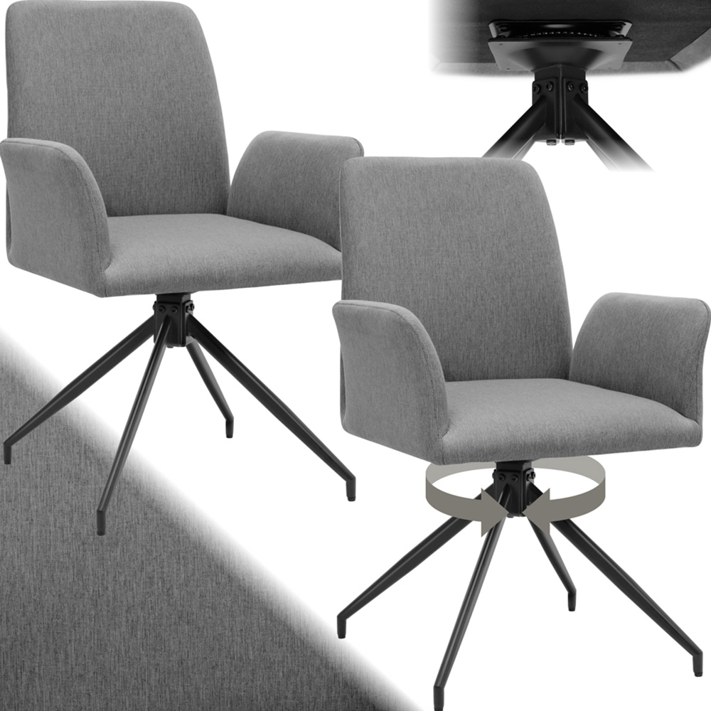 tectake Daya Set of 2 Anthracite Upholstered Swivel Chair Image 2