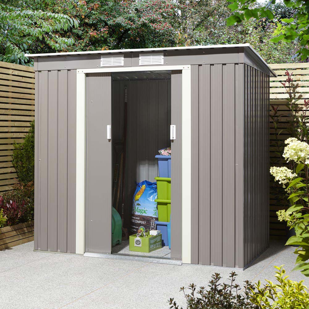 Rowlinson 6 x 4ft Grey Trentvale Pent Metal Garden Shed Image 2