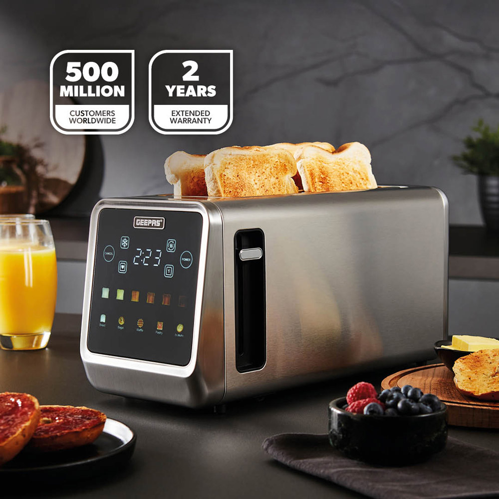 Geepas GBT36566UK Silver 5-in-1 Digital 4 Slice Long Slot Toaster 1450W Image 2