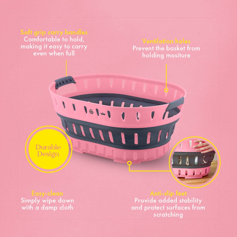 Swan x Lynsey SWLC9002QOCN Pink and Grey Oval Collapsible Laundry Basket 60L Image 6