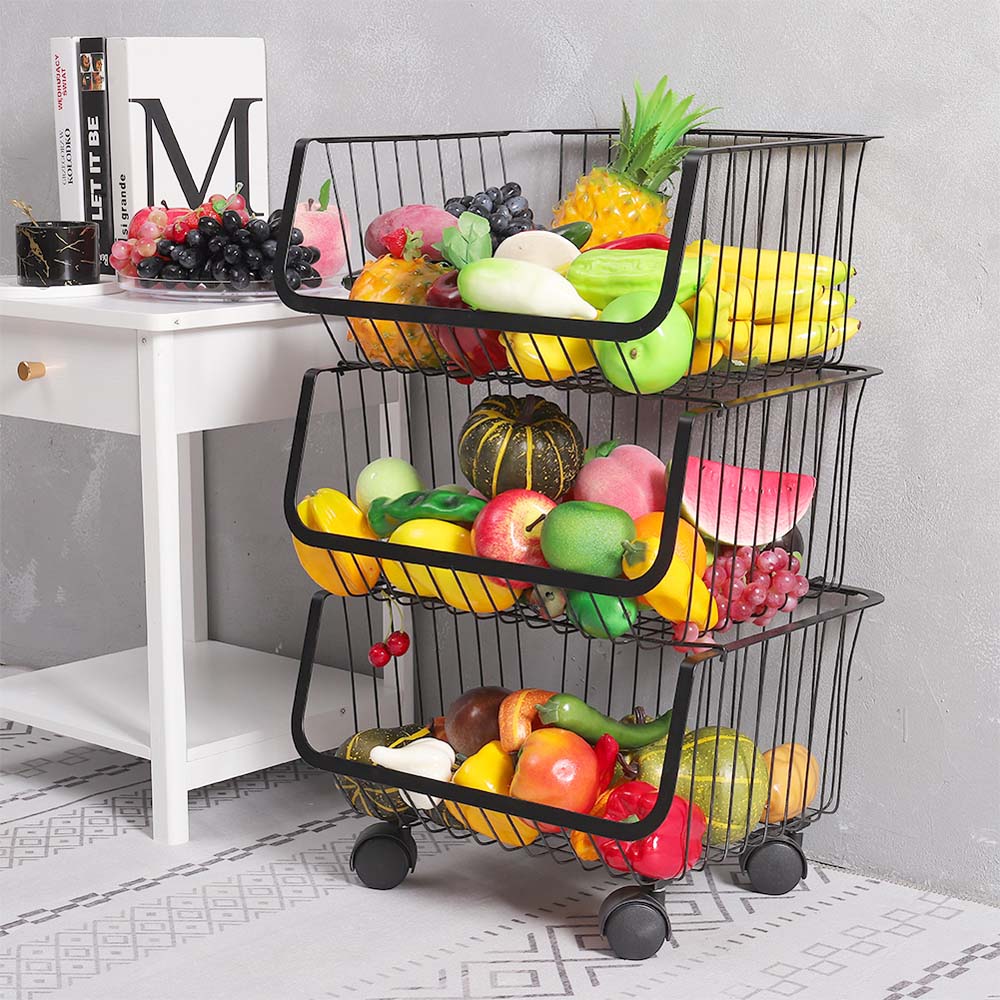 Living and Home 3 Tier Stackable Rolling Trolley Rack Image 2