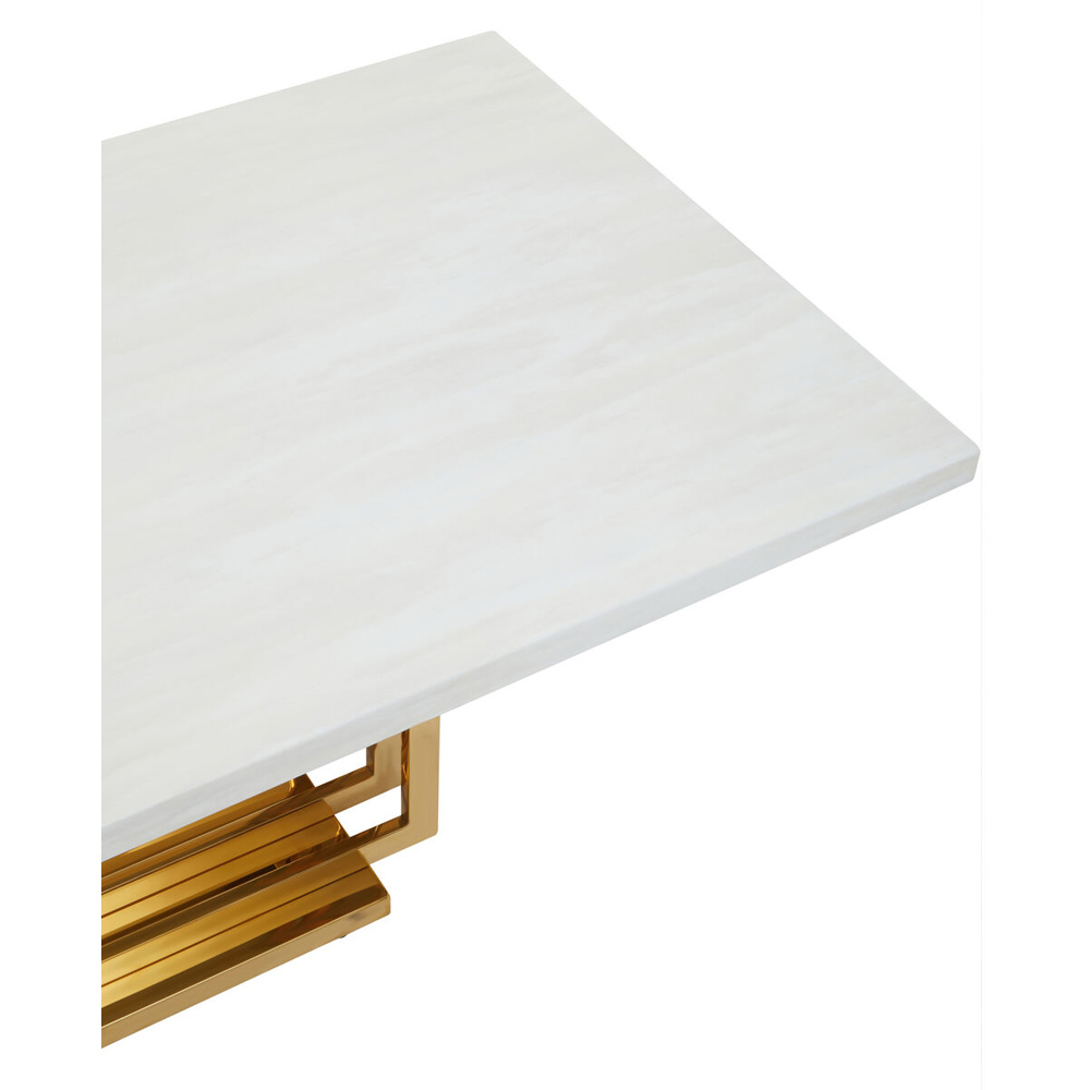 Premier Housewares Ivory White Marble Top Coffee Table with Gold Frame Image 3