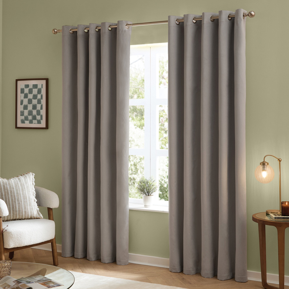 Furn The Ultimate Silver Velvet Fully Lined Eyelet Curtains 229 x 229cm Image 1