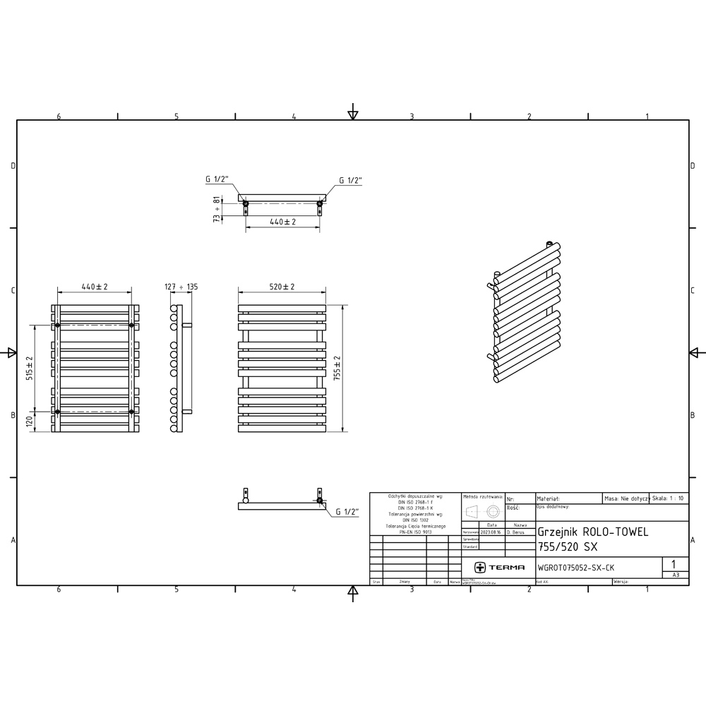 Terma Rolo Towel Salt n Pepper Electric Towel Rail with VEO Element Controller 755 x 520mm Image 6