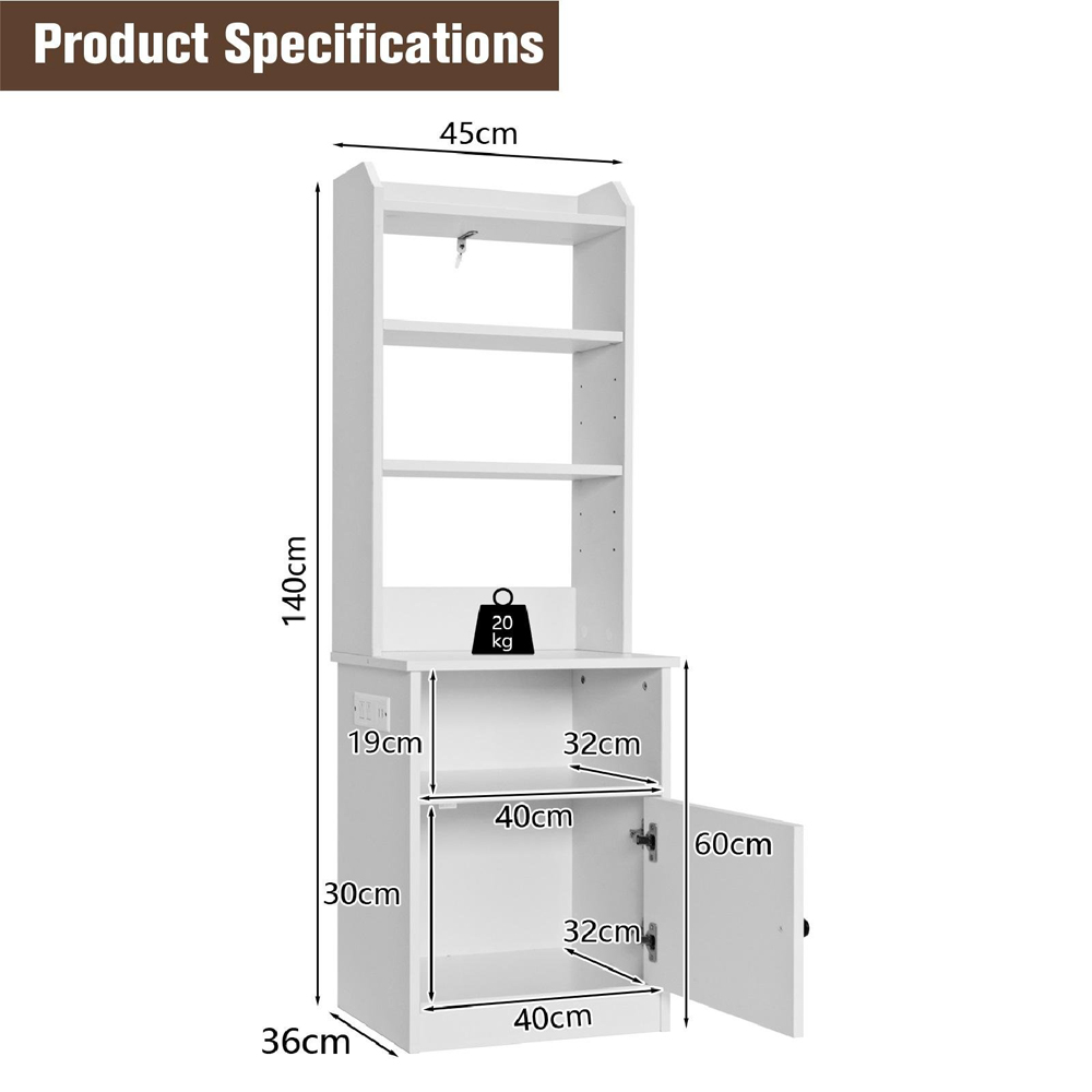 Costway Single Door 5 Shelf White Bedside Table with Charging Station Image 8