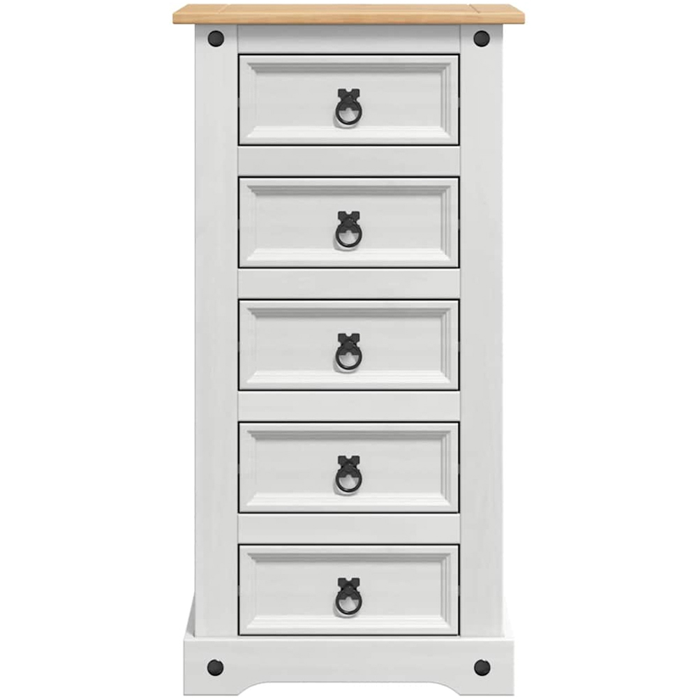 vidaXL Corona 5 Drawer White Solid Pine Wood Bedside Table Image 4