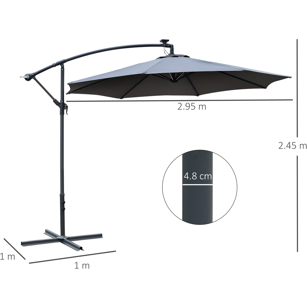 Outsunny Grey LED Banana Umbrella Cantilever Parasol with Crank Handle and Cross Base 3m Image 7