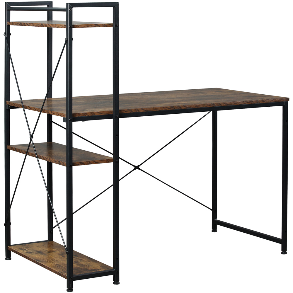 Portland Computer Desk 4 Tier Storage Rustic Brown & Black Image 2