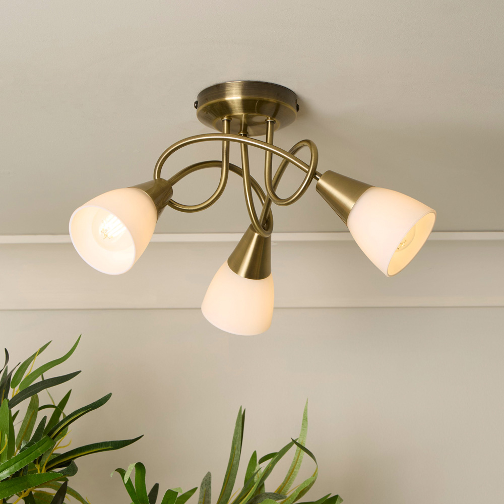 Lighting Collection Bradford 3 Light Antique Brass LED Ceiling Fitting Image 2