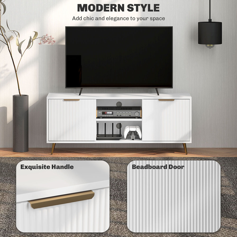 HOMCOM 2 Door 2 Shelf White TV Stand Cabinet Image 6