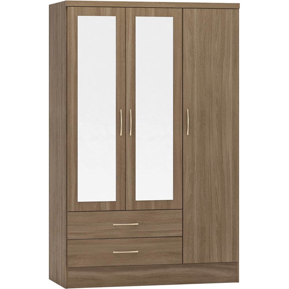 Seconique Nevada 3 Door 2 Drawer Rustic Oak Mirror Wardrobe Image 2