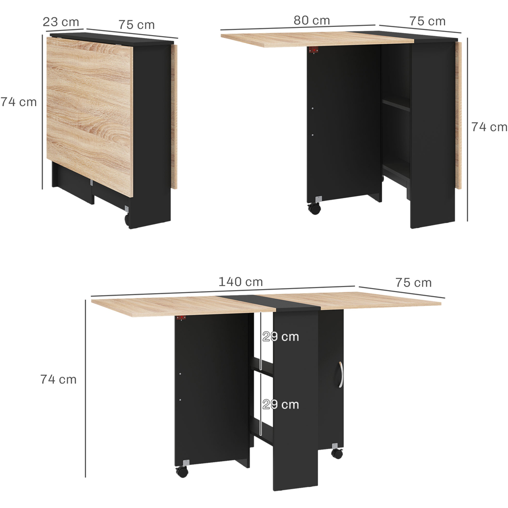 HOMCOM 6 Seater Drop Leaf Dining Table with Storage Shelf Image 9