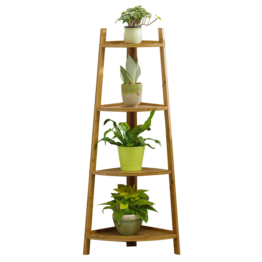 Living and Home Natural 4 Tier Corner Ladder Shelf for Plant Wilko
