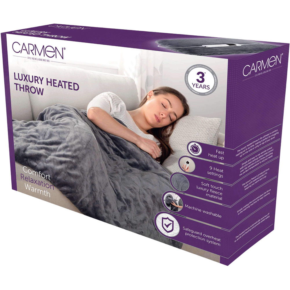 Carmen Grey Fleece Electric Heated Throw Over Blanket 160 x 130cm Image 2