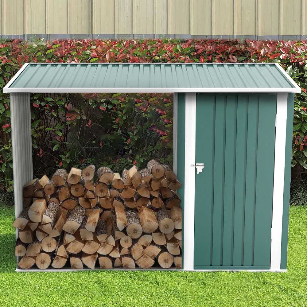Living and Home 5.2 x 8.2 x 3.3ft Green Garden Storage Shed with Stacking Rack Image 5