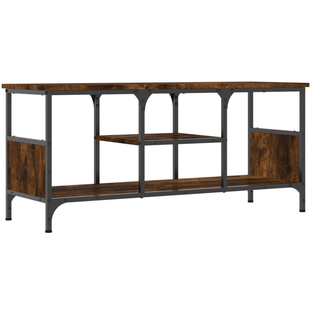 vidaXL 4 Shelf Smoked Oak Processed Wood and Iron TV Cabinet Image 2