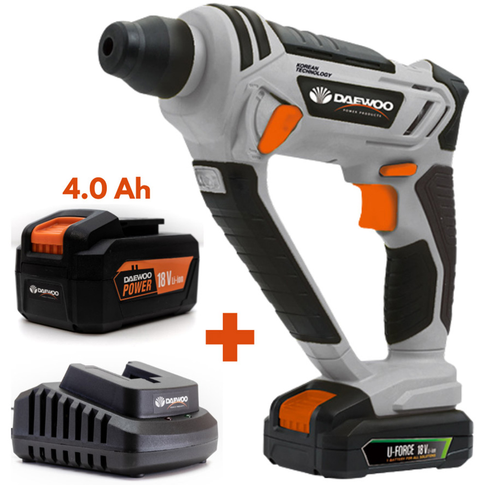 Daewoo U-Force 18V 4Ah Lithium-Ion Rotary Hammer SDS Drill with Battery Charger Image 4
