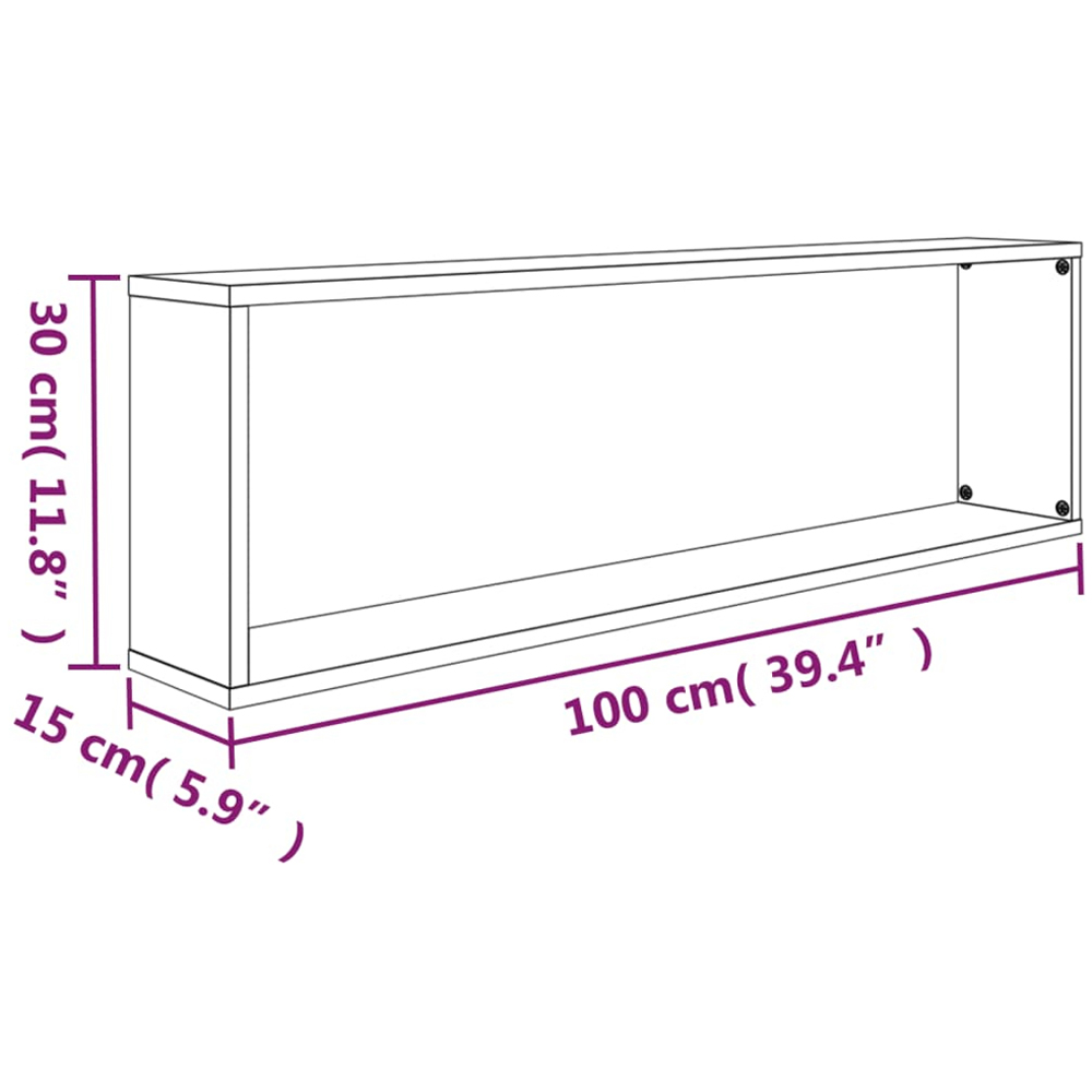vidaXL 100cm Set of 2 Smoked Oak Cube Floating Wall Shelf Image 9