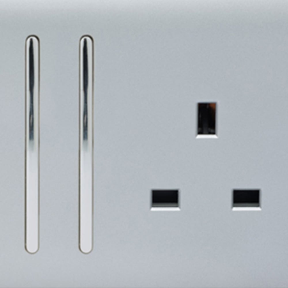 Trendi Switch 2 Gang Long Switch Platinum Silver Plug Socket 5 Pack Image 2