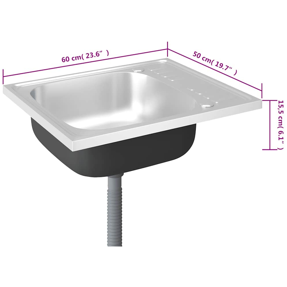 vidaXL Silver Stainless Steel Kitchen Sink with Drainer Set 500 x 600 x 155mm Image 6