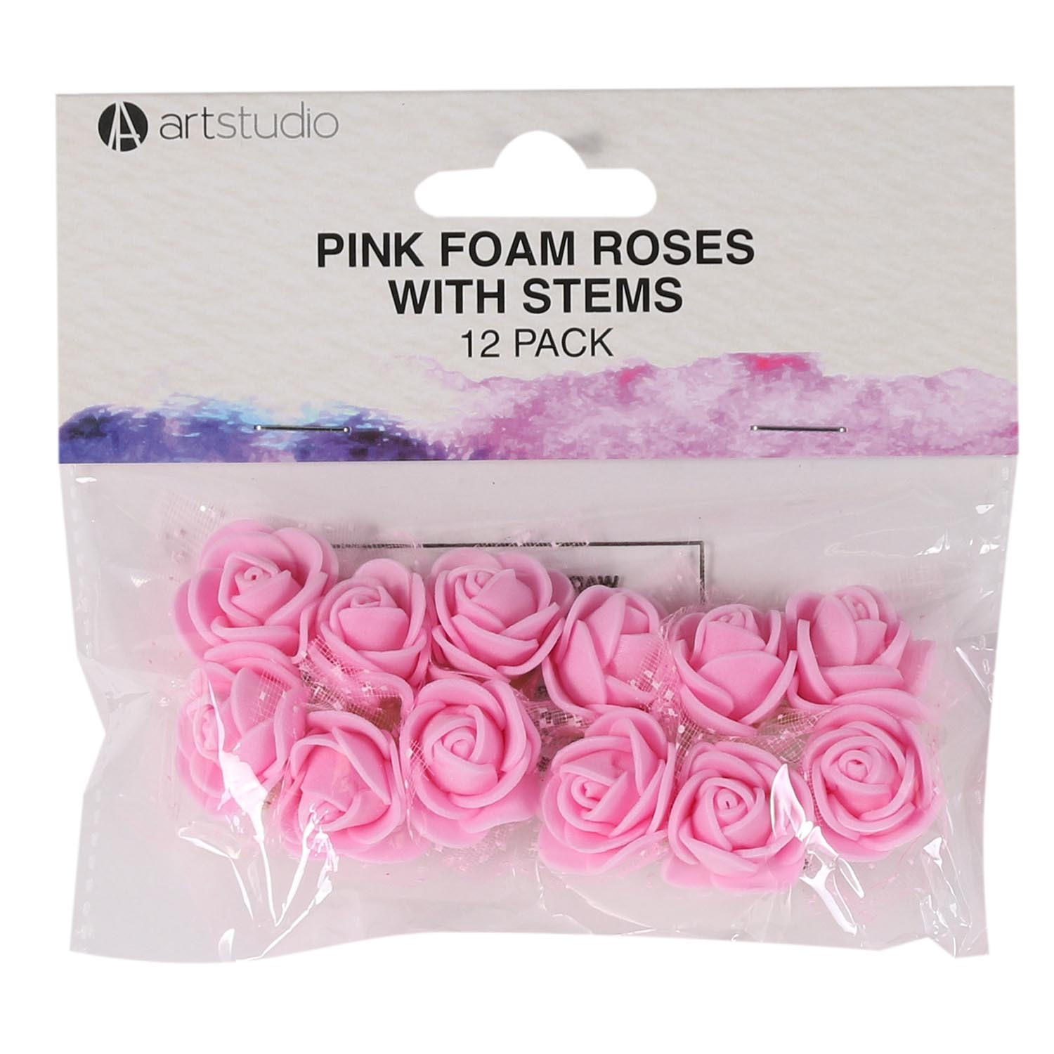 Pack of 12 Art Studio Foam Roses With Stems - Pink Image