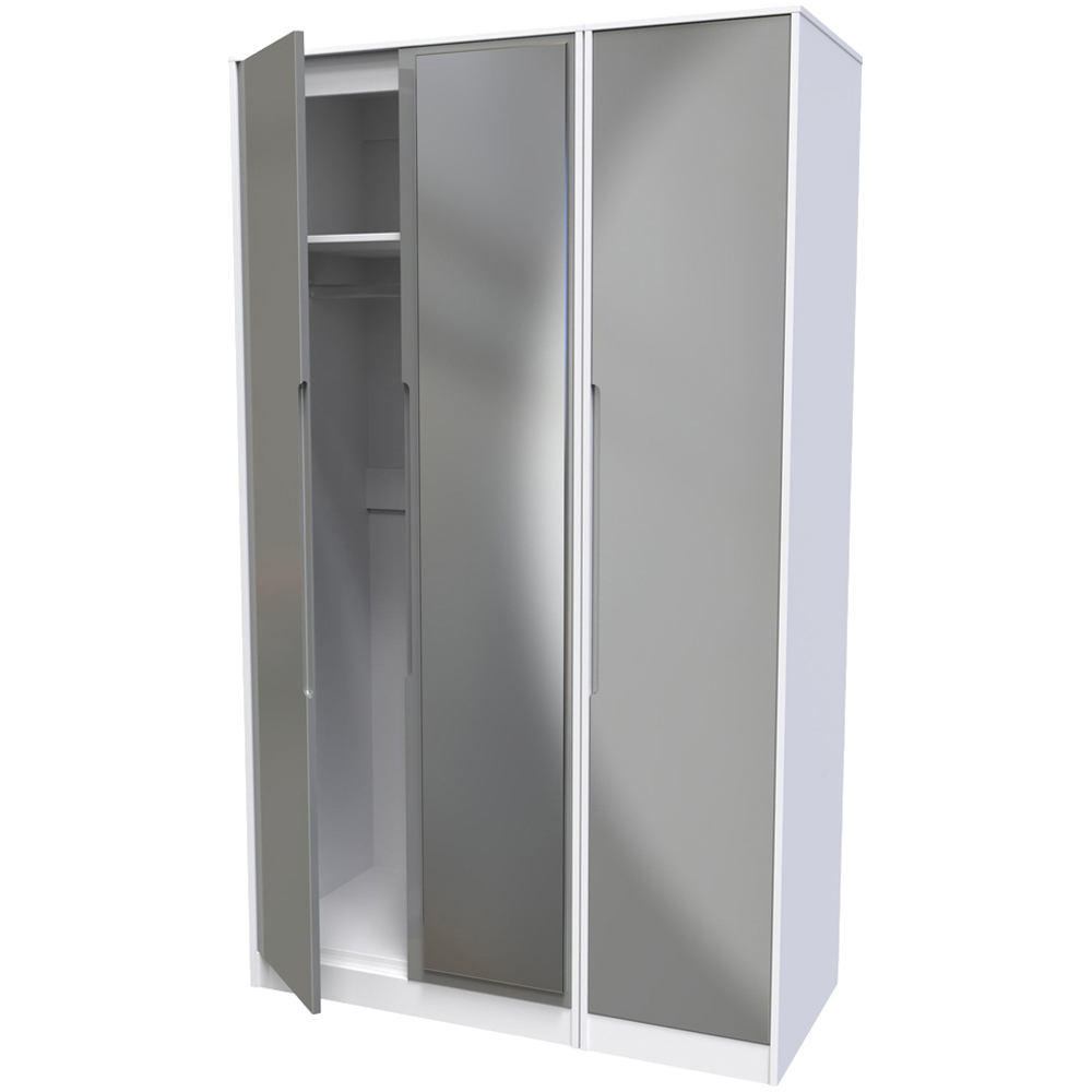 Crowndale Monaco 3 Door Grey Gloss and White Tall Mirror Wardrobe Ready Assembled Image 3