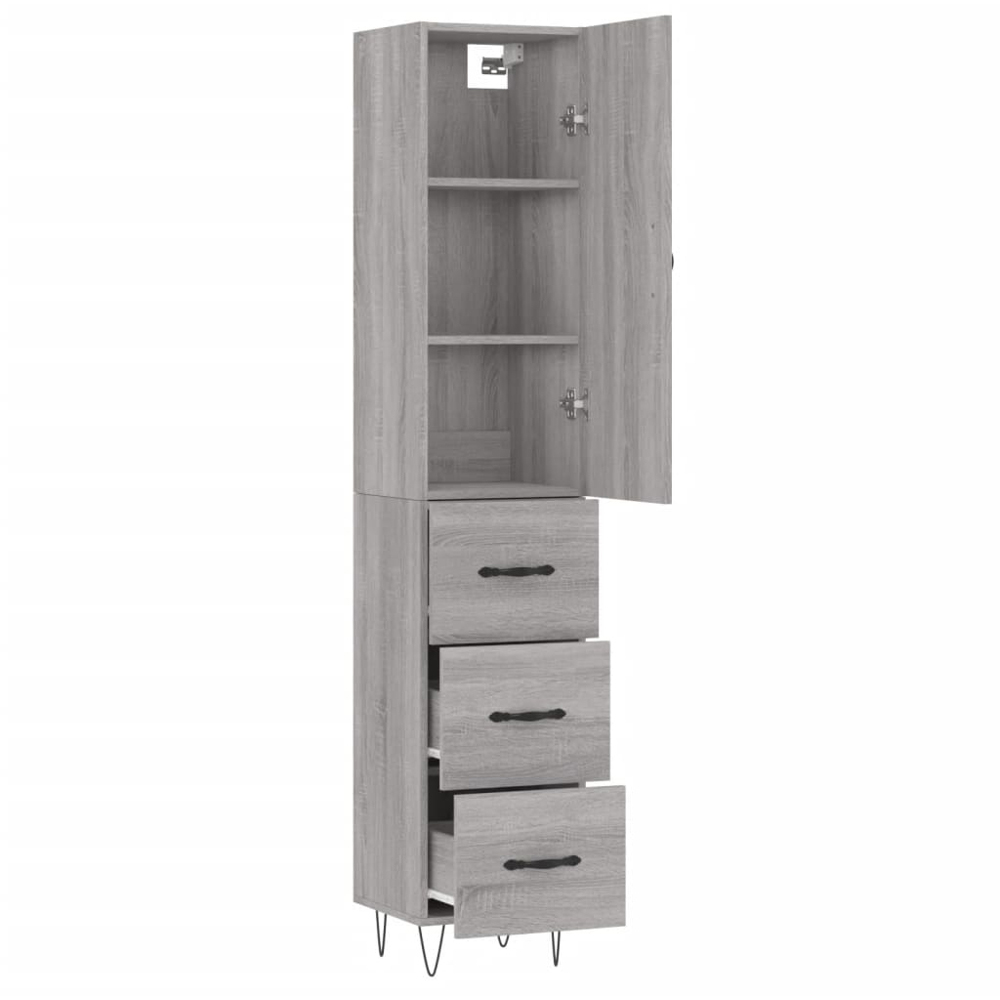 vidaXL Single Door 3 Drawer Grey Sonoma Tall Highboard with Hairpin Legs Image 4