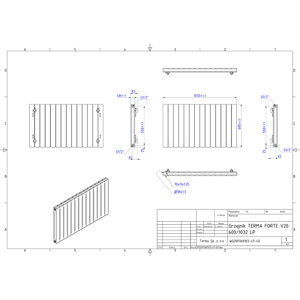 Terma Forte 3696 BTU White Double Panel Radiator 600 x 1032mm Image 9